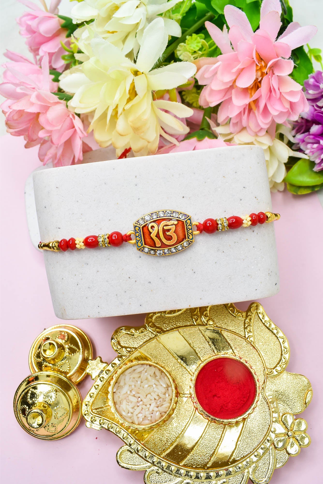 IK Onkar Design Hand Painted Bracelate Rakhi Set of 3 with Roli chawal n RakshabandhanRakhi for Brother Rakhi for Kids