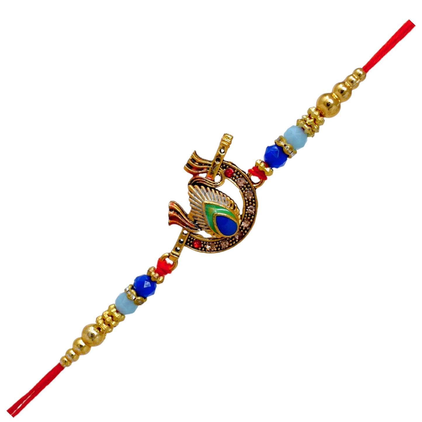 Auspicious meenakari peacock n Bansuri Krishana Combo Rakhi set with Roli Chawal & Card| rakhi for brother and bhabhi kids| rakhi set of 2 | resin rakhi