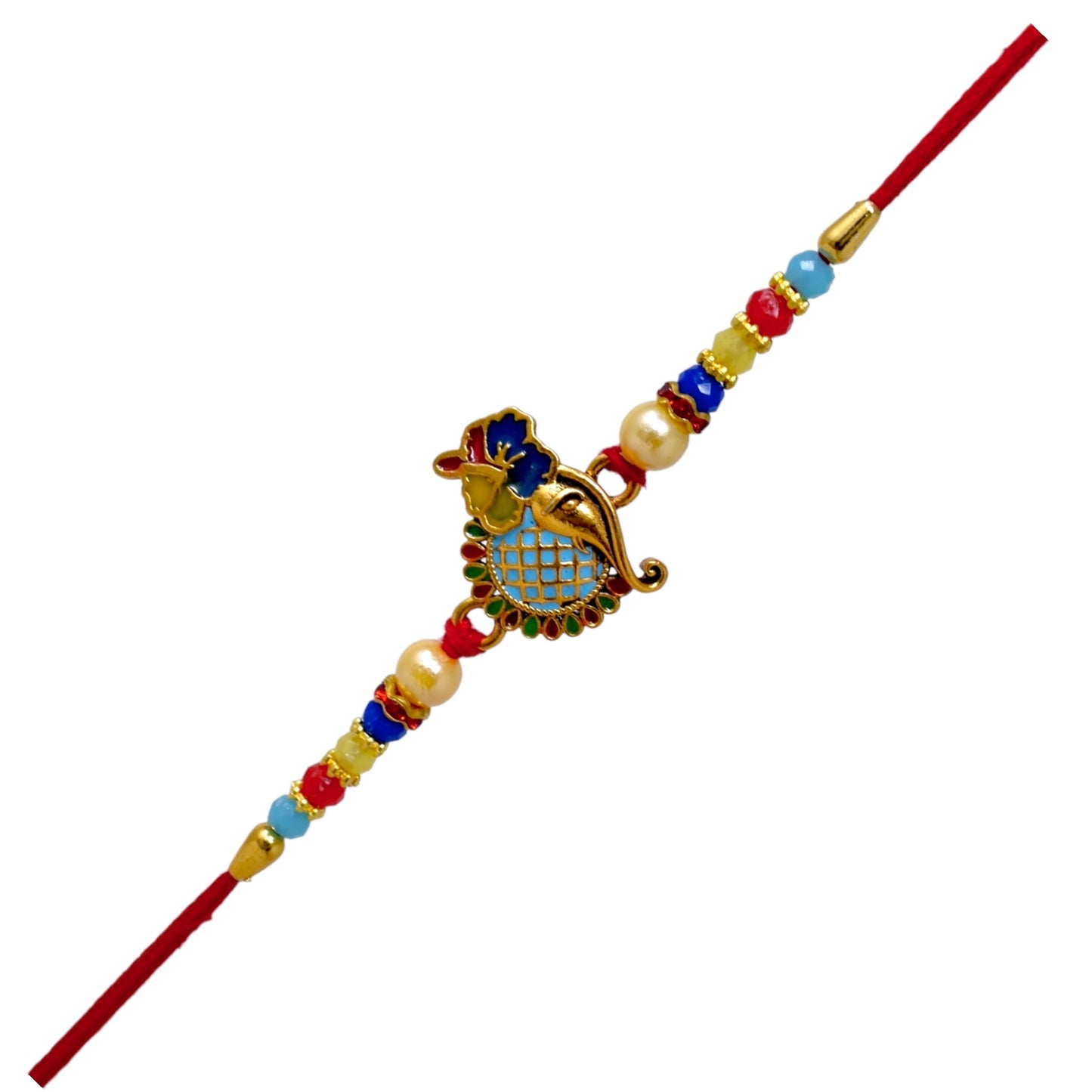 Religious Ganesha Rakhi with A.D. stone Combo Rakhi set with Roli Chawal & Card| rakhi for brother and bhabhi kids| rakhi set of 2 | resin rakhi