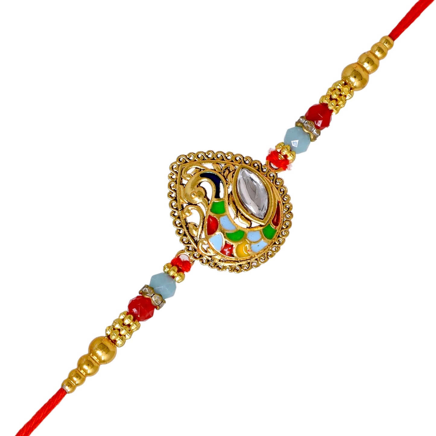 Brass Stylish Multicolor Peacock Rakhi set with Roli Chawal & Card| rakhi for brother and bhabhi kids| rakhi set of 2 | resin rakhi