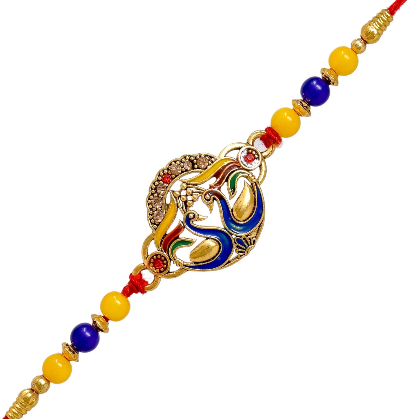 Brass Stylish Art Rakhi Multicolor Peacock Rakhi set with Roli Chawal & Card| rakhi for brother and bhabhi kids| rakhi set of 2 | resin rakhi