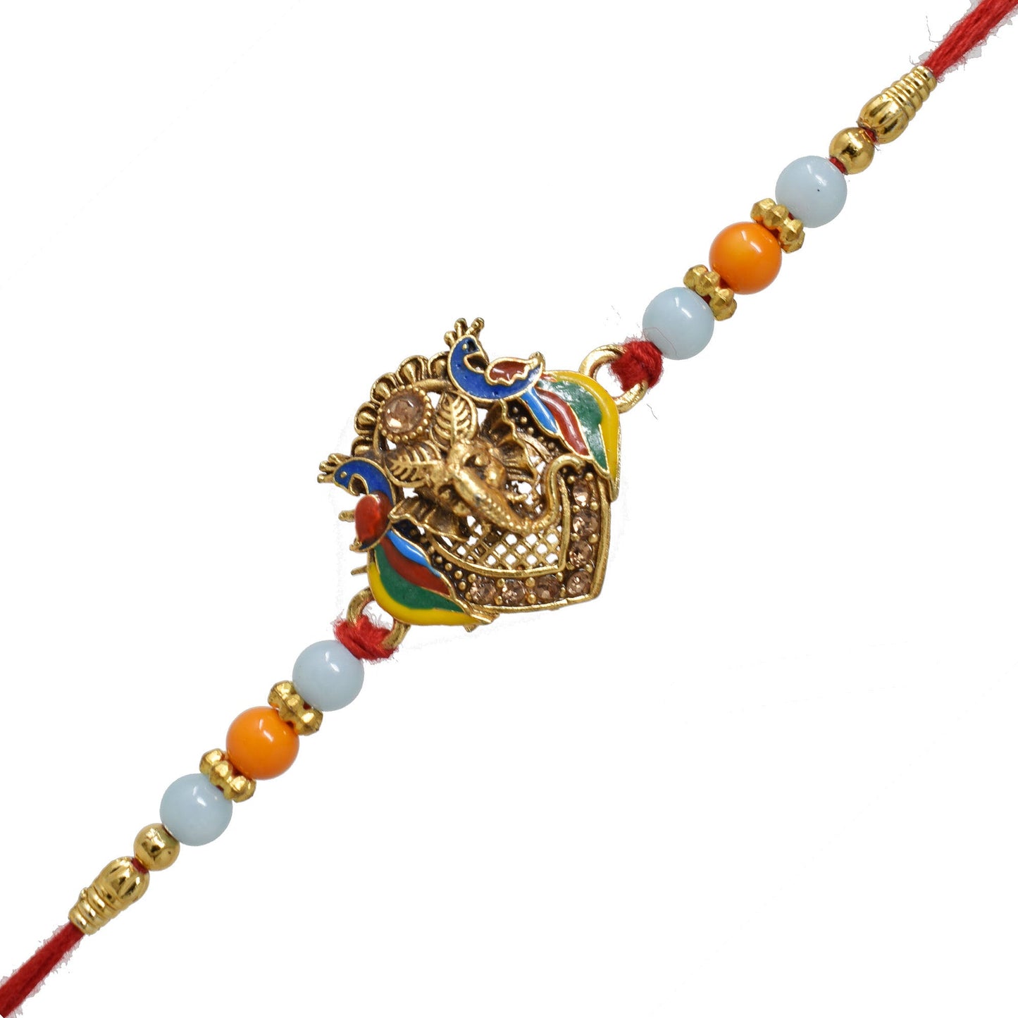 Brass Elegant Ganesha with Peacock Rakhi set with Roli Chawal & Card| rakhi for brother and bhabhi kids| rakhi set of 2 | resin rakhi