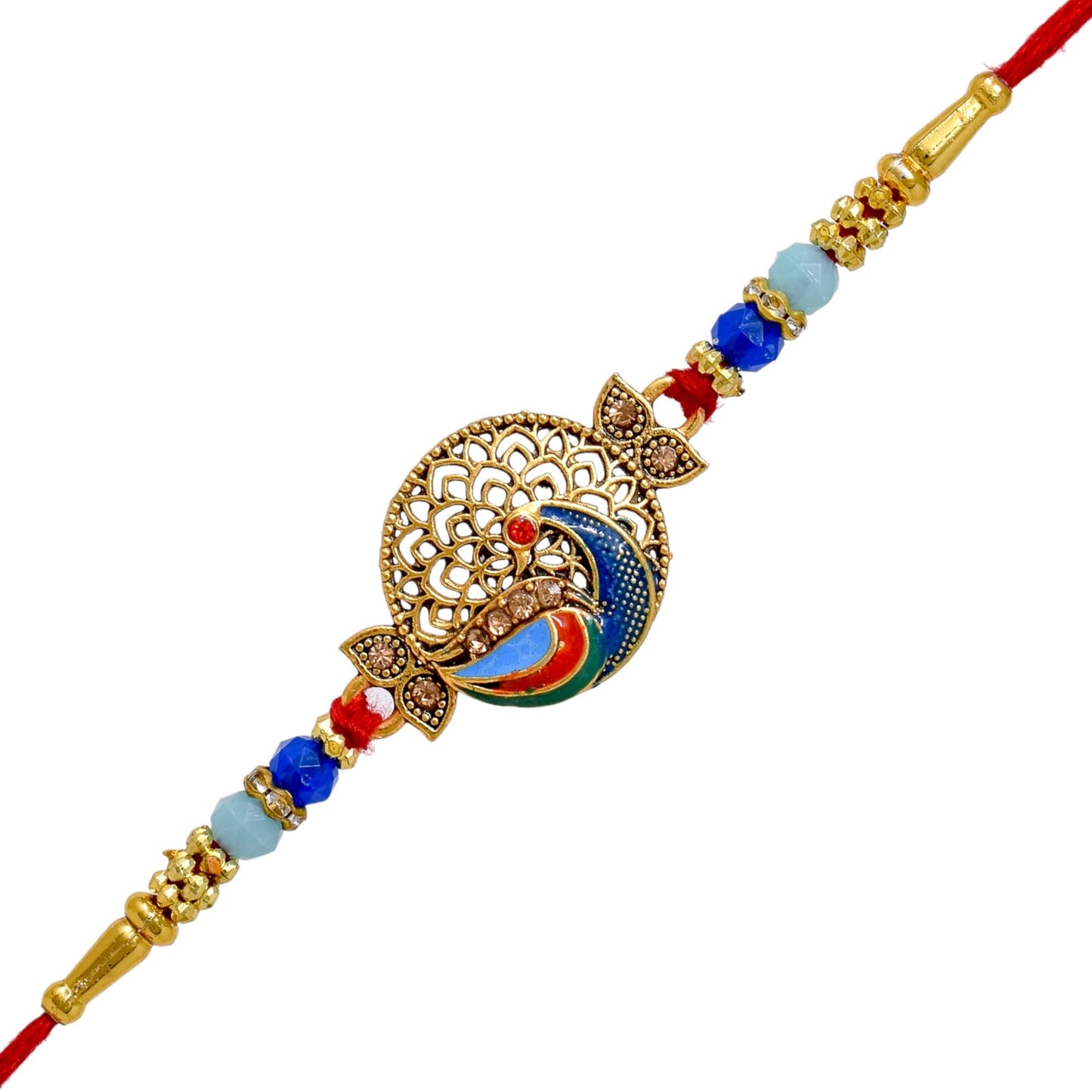 Brass Glorious Art Rakhi Multicolor Peacock Rakhi set with Roli Chawal & Card| rakhi for brother and bhabhi kids| rakhi set of 2 | resin rakhi