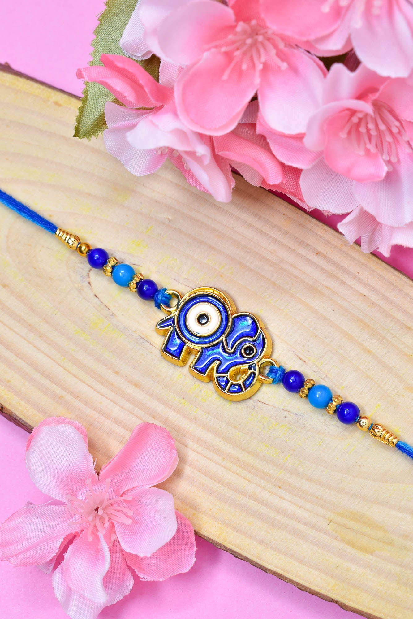 Elephant Evil Eye Rakhi Combo (Set of 2) with Roli Chawal and Greeting Card For Men Brother Kids