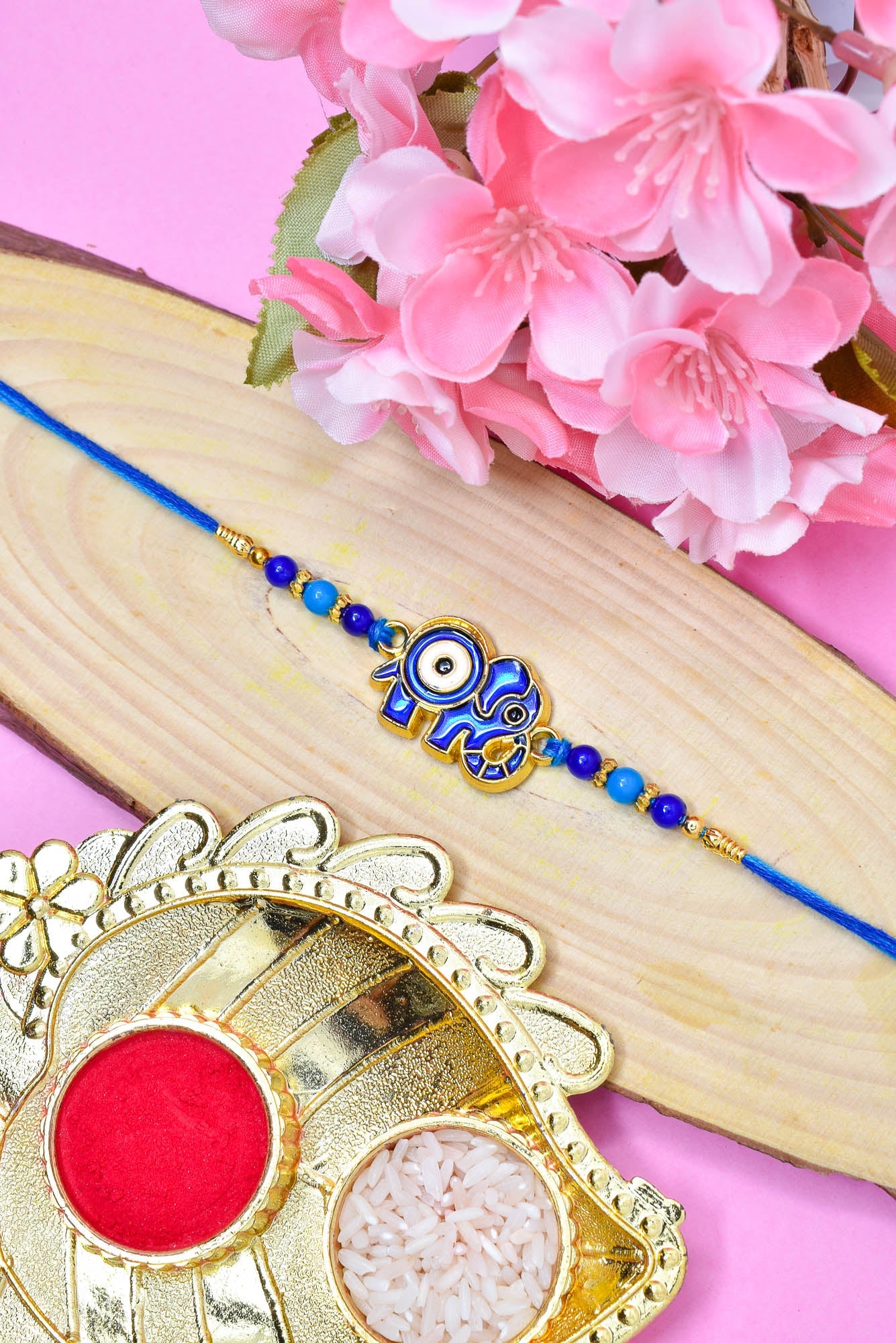 Elephant Evil Eye Rakhi Cartoon Rakhi with Roli Chawal and Greeting Card For Men Brother Kids