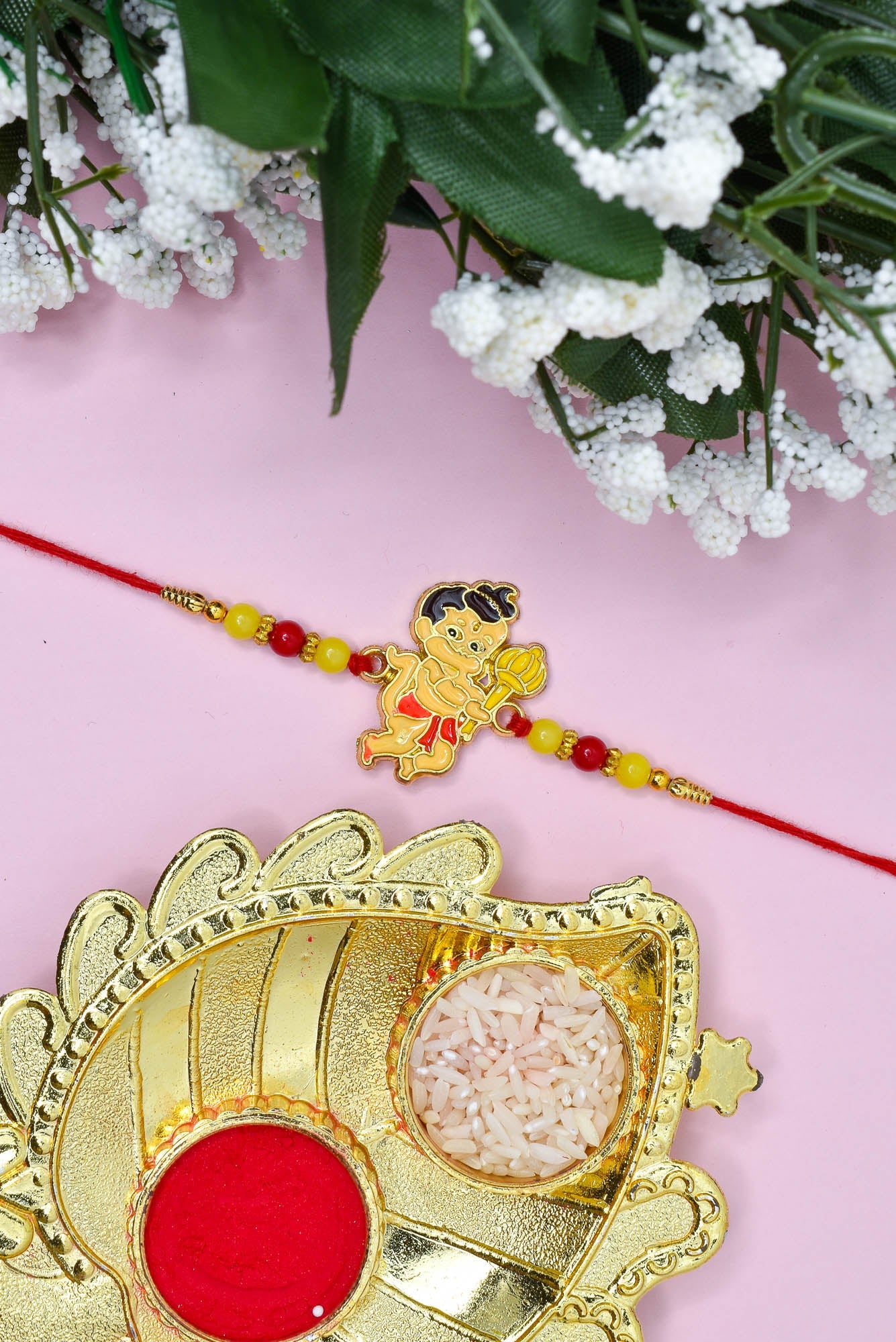 Bal Hanuman Plastic Cartoon Rakhi Combo (Set of 3) with Roli Chawal and Greeting Card For Men Brother Kids