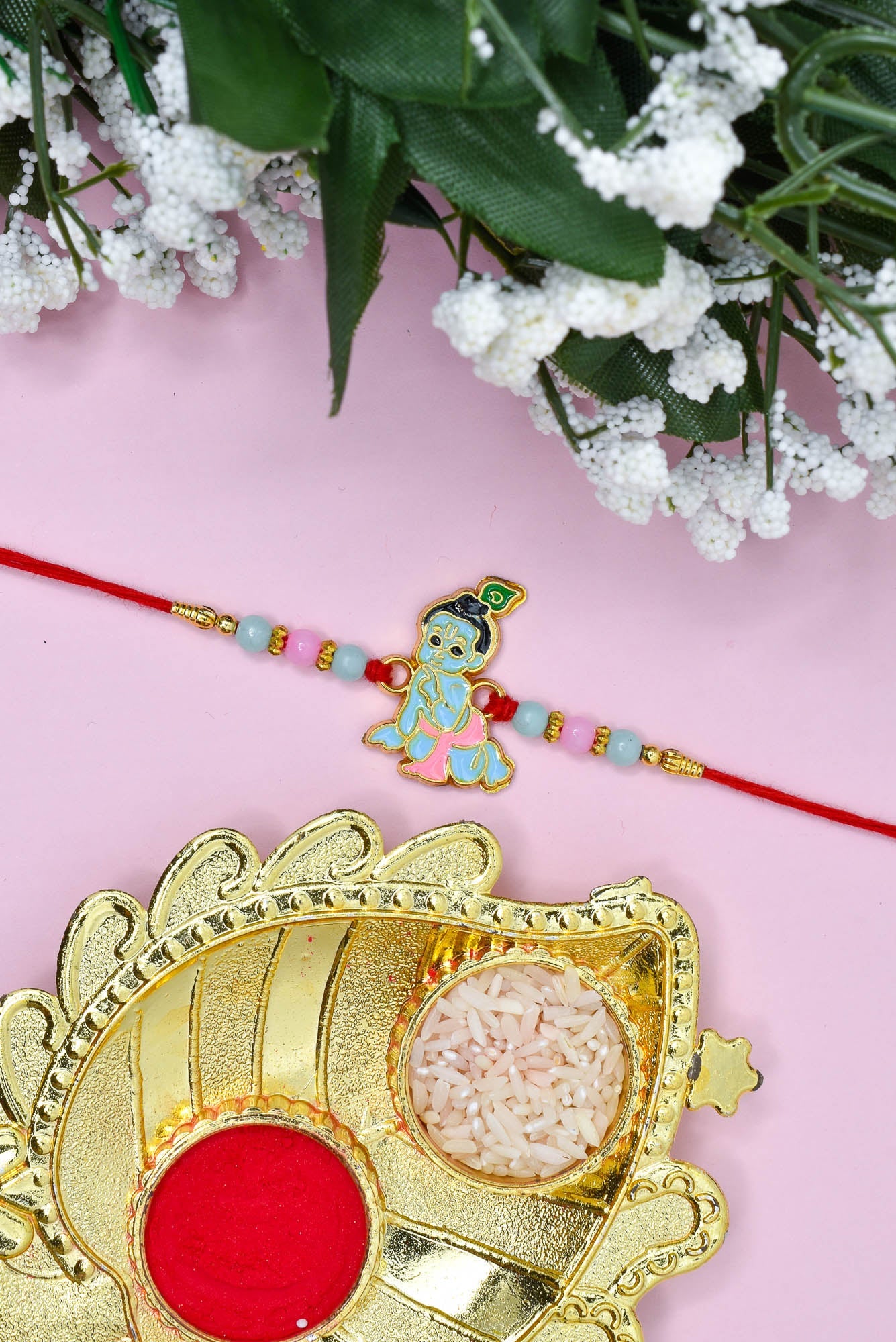 Makhanchor Krishna Kanha Plastic Cartoon Rakhi with Roli Chawal and Greeting Card For Men Brother Kids