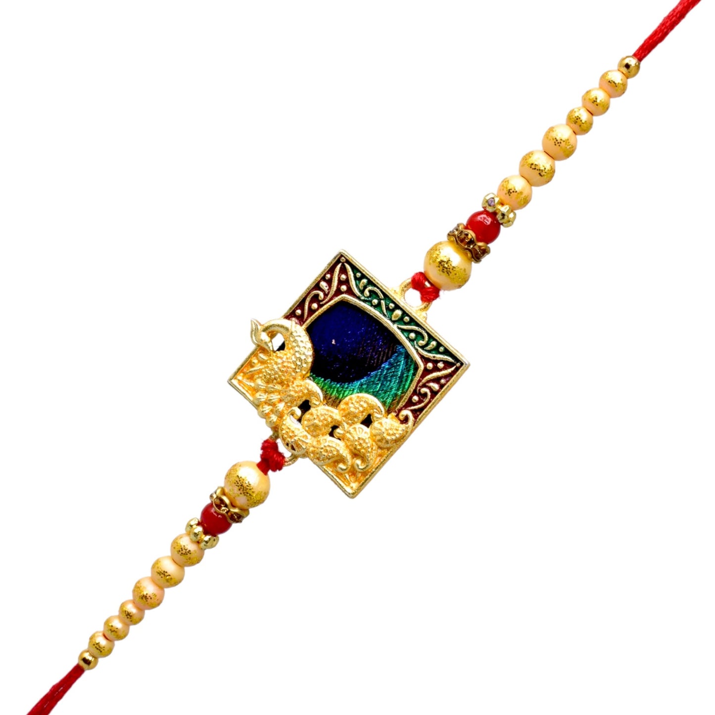 Fancy Krishana theme Morpankh Rakhi set with Roli Chawal & Card| rakhi for brother and bhabhi kids| rakhi set of 2 | resin rakhi