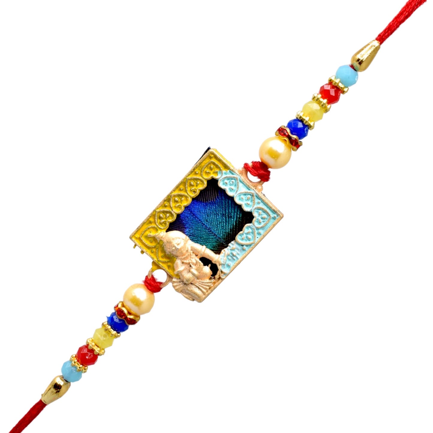 Fancy Krishana theme Morpankh Rakhi set with Roli Chawal & Card| rakhi for brother and bhabhi kids| rakhi set of 2 | resin rakhi