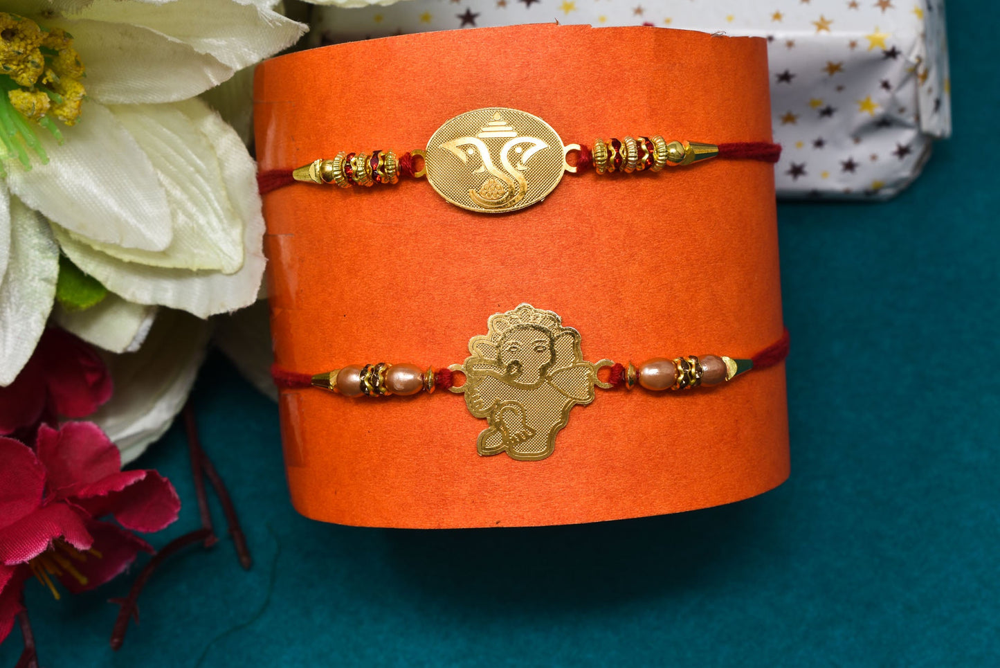 Divine Ganesha Combo Rakhi set with Roli Chawal & Card| rakhi for brother and bhabhi kids| rakhi set of 2 | resin rakhi