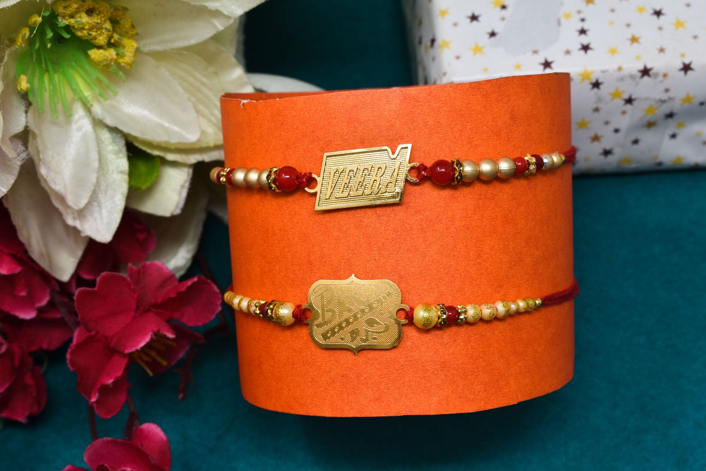 VEERA n BRO Letter Combo Rakhi set with Roli Chawal & Card| rakhi for brother and bhabhi kids| rakhi set of 2 | resin rakhi