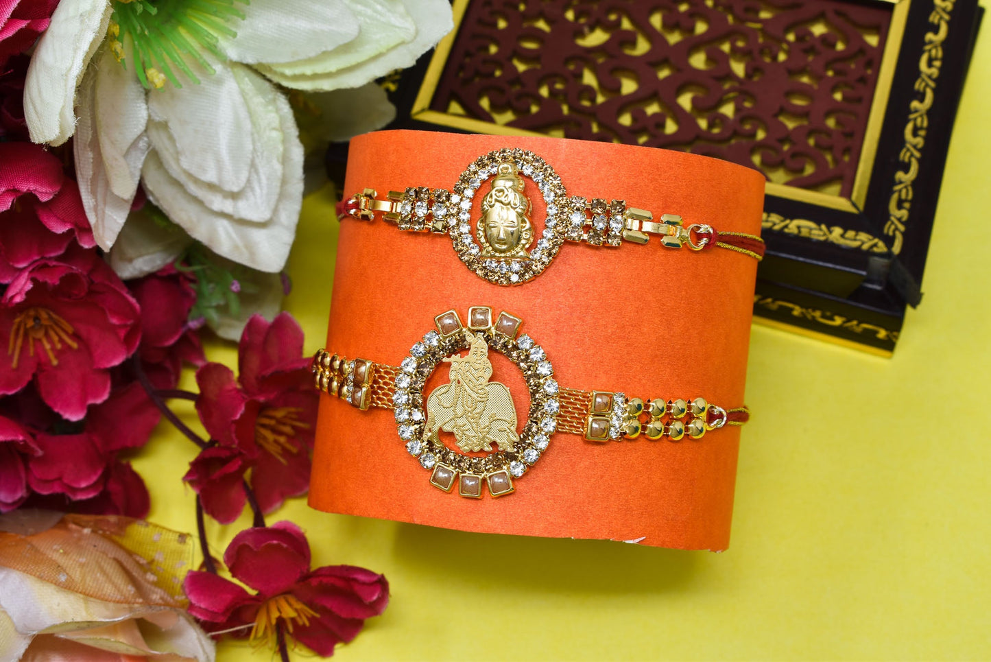 A.D Bracelate Krishana Rakhi Combo Rakhi set with Roli Chawal & Card| rakhi for brother and bhabhi kids| rakhi set of 2 | resin rakhi