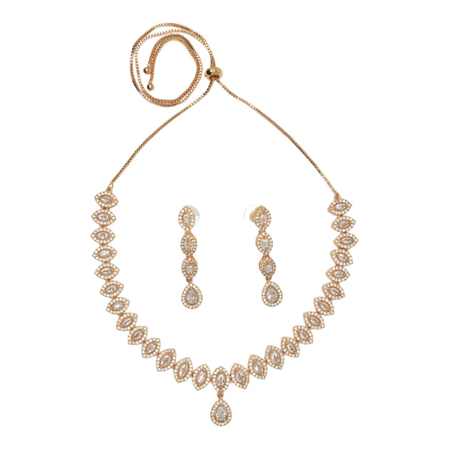 Meira jewellery American Diamond Jewellery set Rose Gold Plated