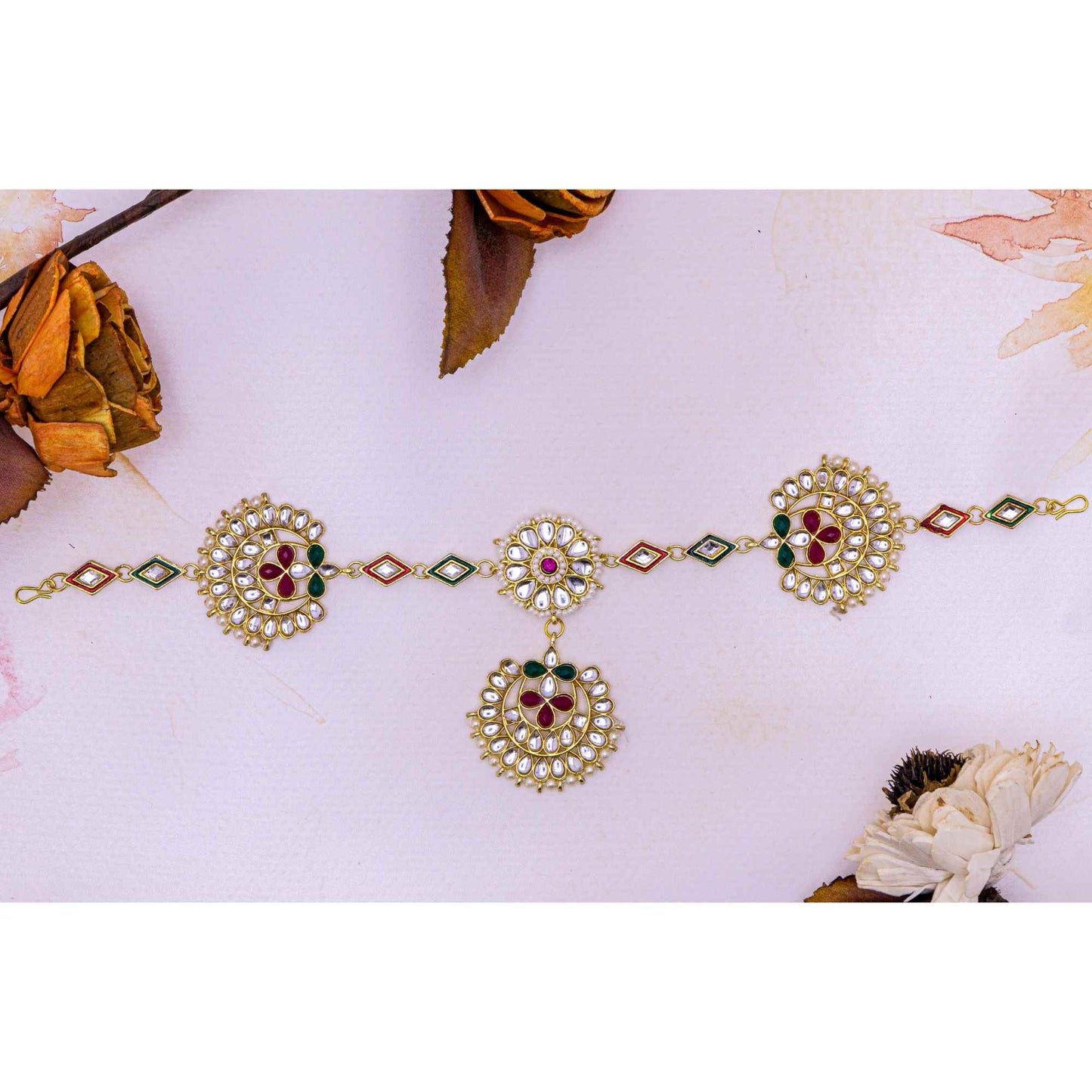 Rajputi Borla Mangtikka studded with Pearl Stone for women