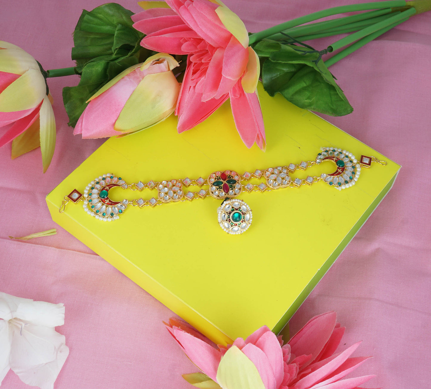 Ethnic Shishful Rajasthani Mathapatti Kundan Pearl For Women