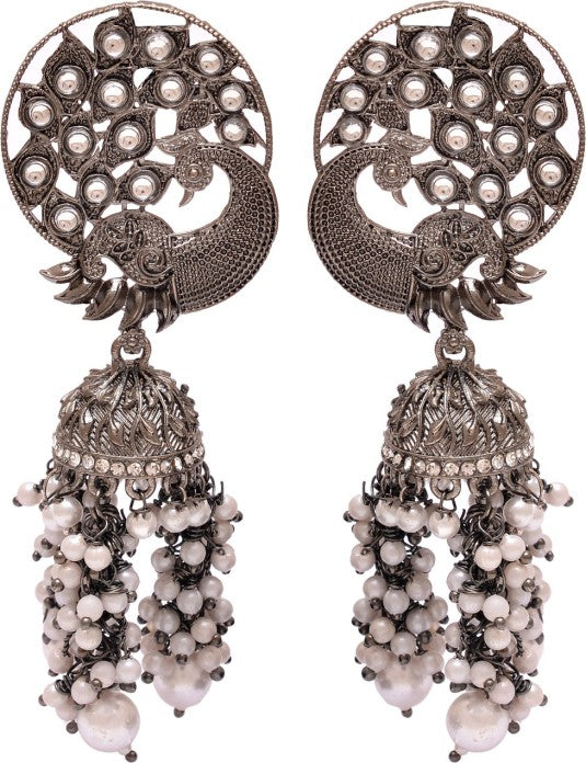 Trendy oxidised peacock jhumka Brass Jhumki Earring