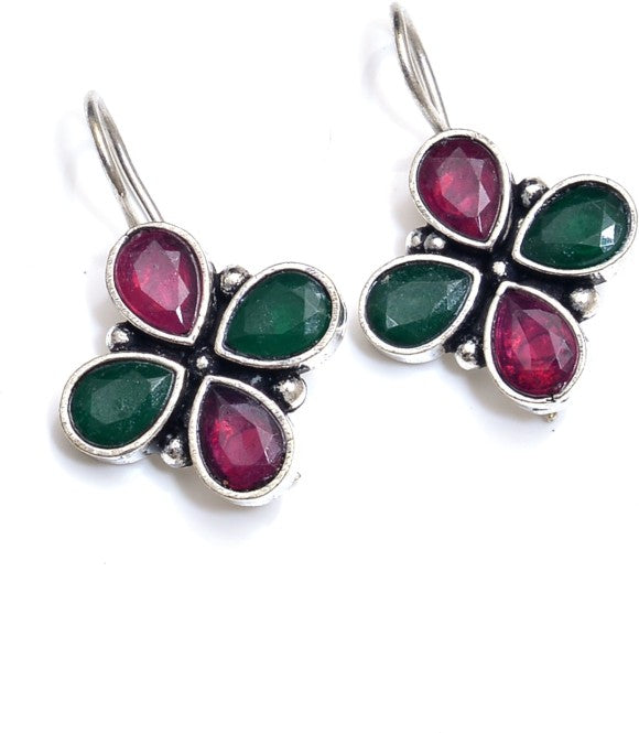 Four stone hoop earring Quartz Brass Hoop Earring