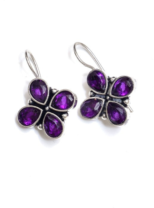 Four stone hoop earring Quartz Brass Hoop Earring