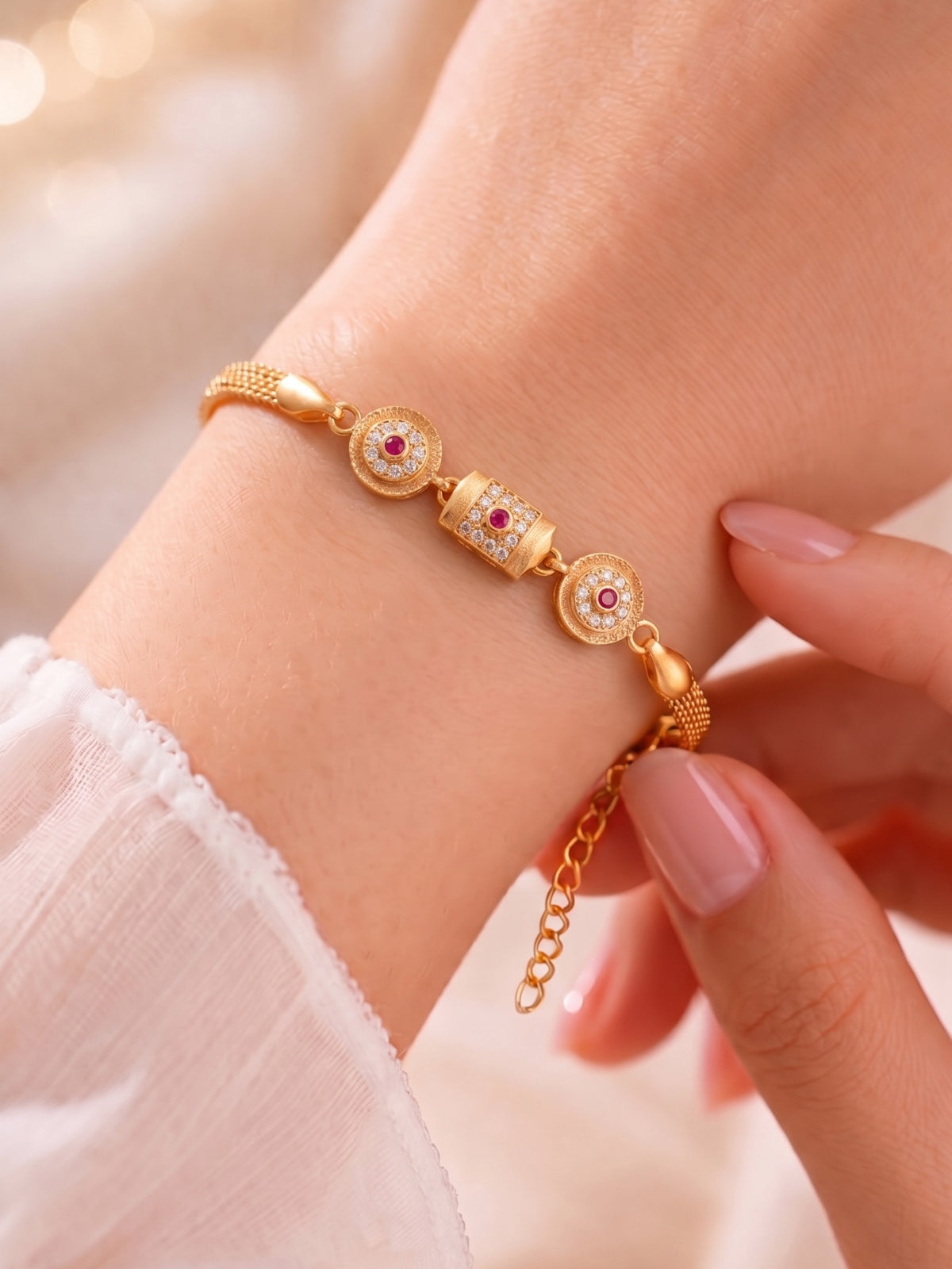 Gold Plated Stylish AD Studded Minimal Lightweight Bracelet
