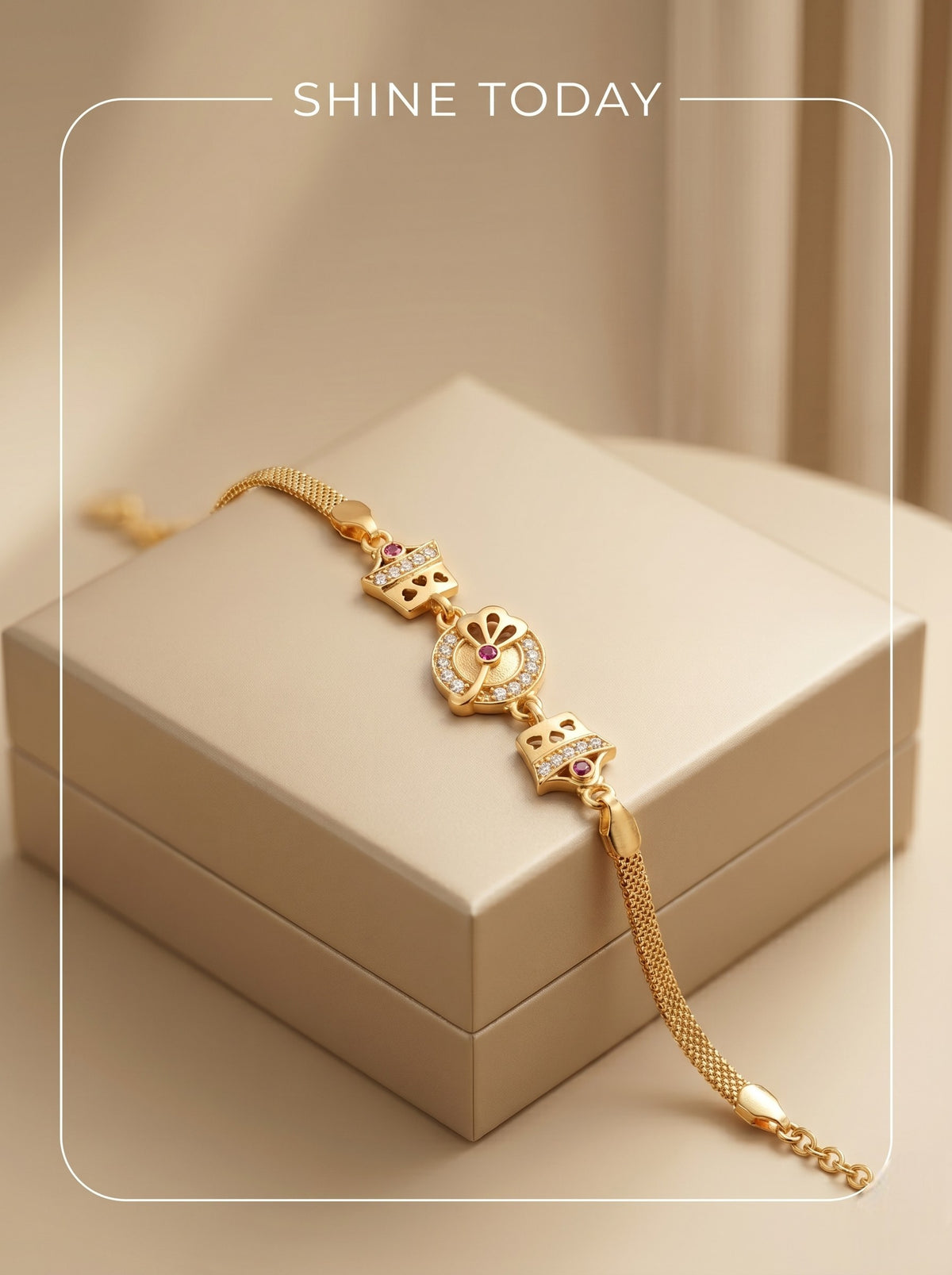Gold Plated Stylish AD Studded Minimal Lightweight Bracelet
