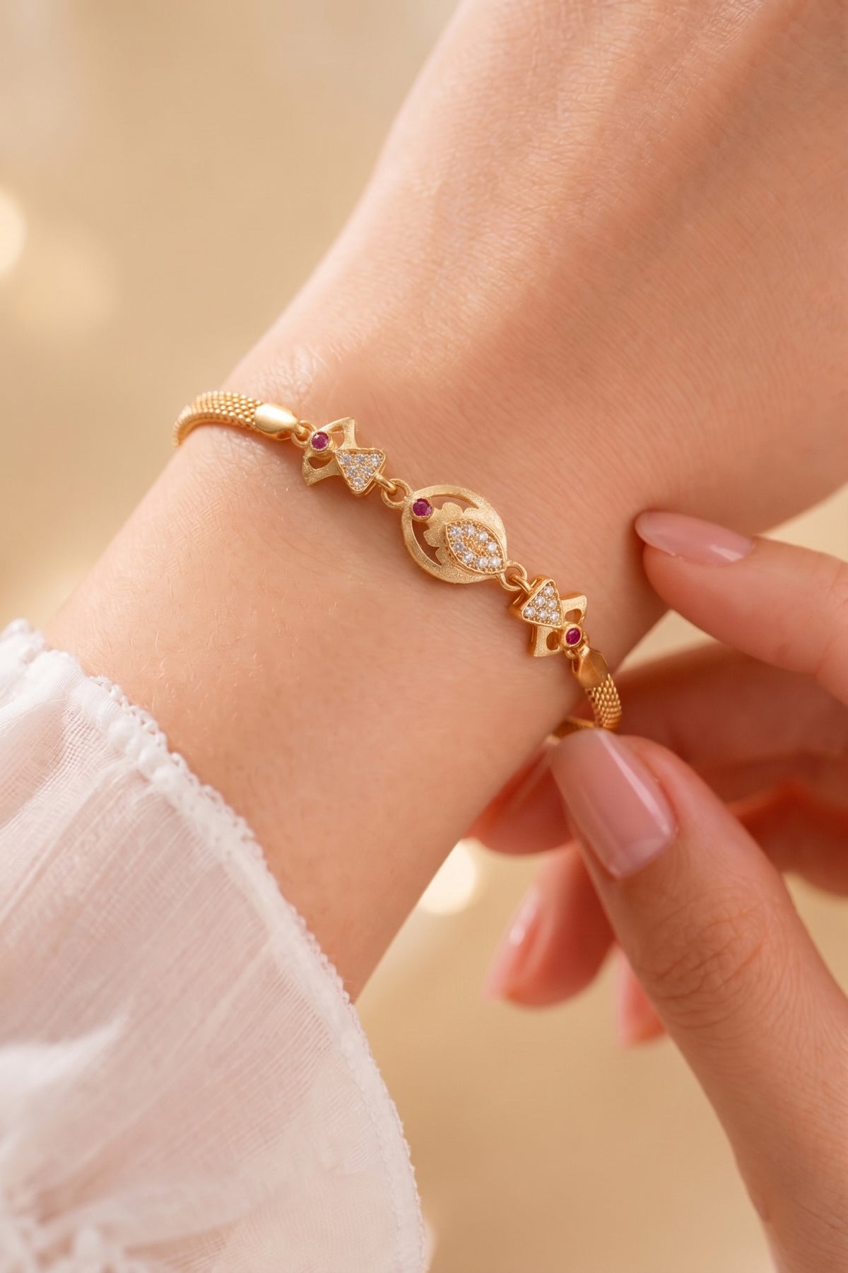 Gold Plated Stylish AD Studded Minimal Lightweight Bracelet