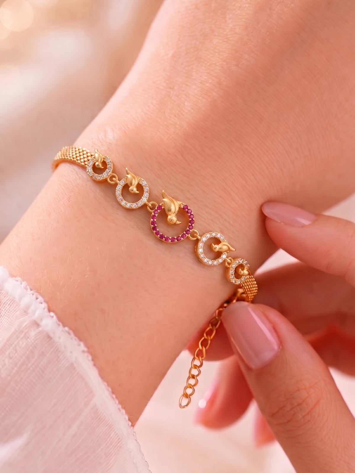 Gold Plated Stylish AD Studded Minimal Lightweight Bracelet