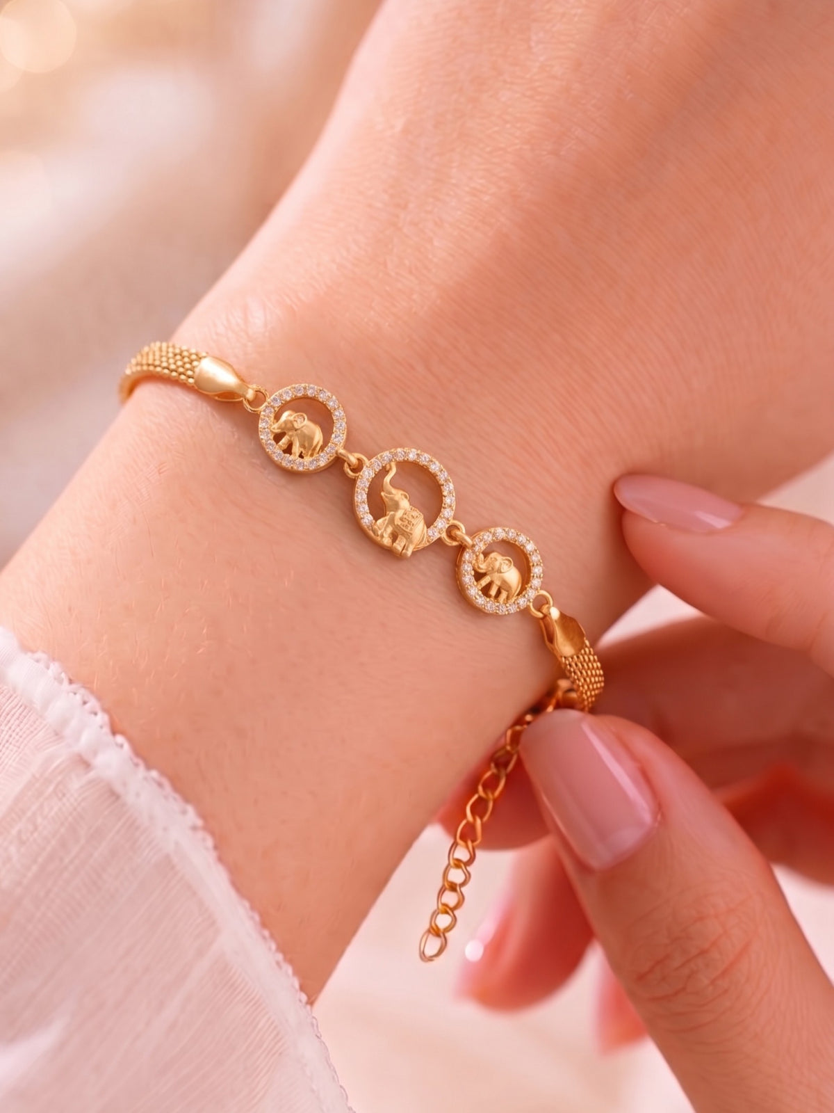 Gold Plated Stylish AD Studded Minimal Lightweight Bracelet