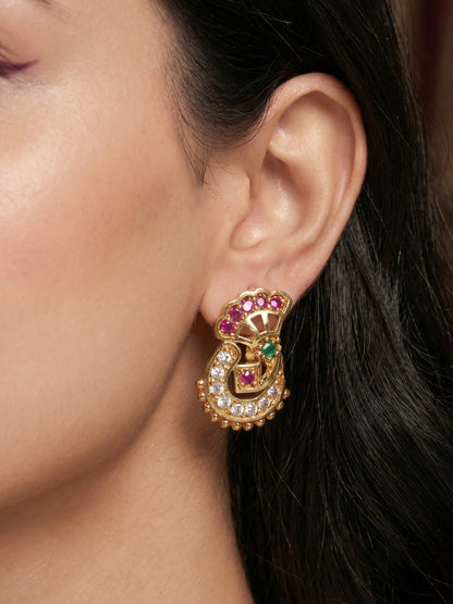 Women Gold-Toned Traditional Stone Studded Ethnic Earrings