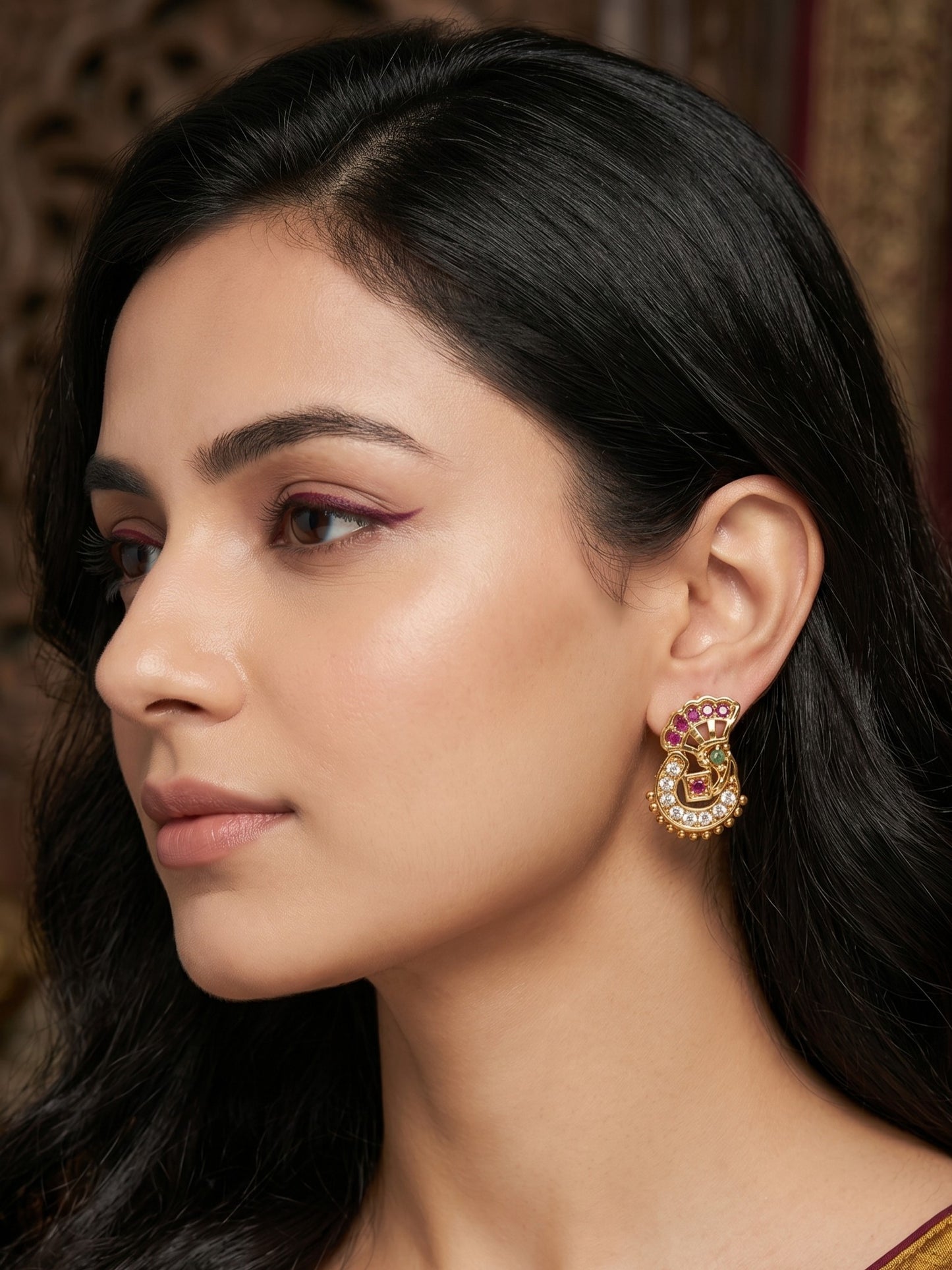 Women Gold-Toned Traditional Stone Studded Ethnic Earrings