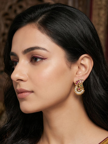 Women Gold-Toned Traditional Stone Studded Ethnic Earrings