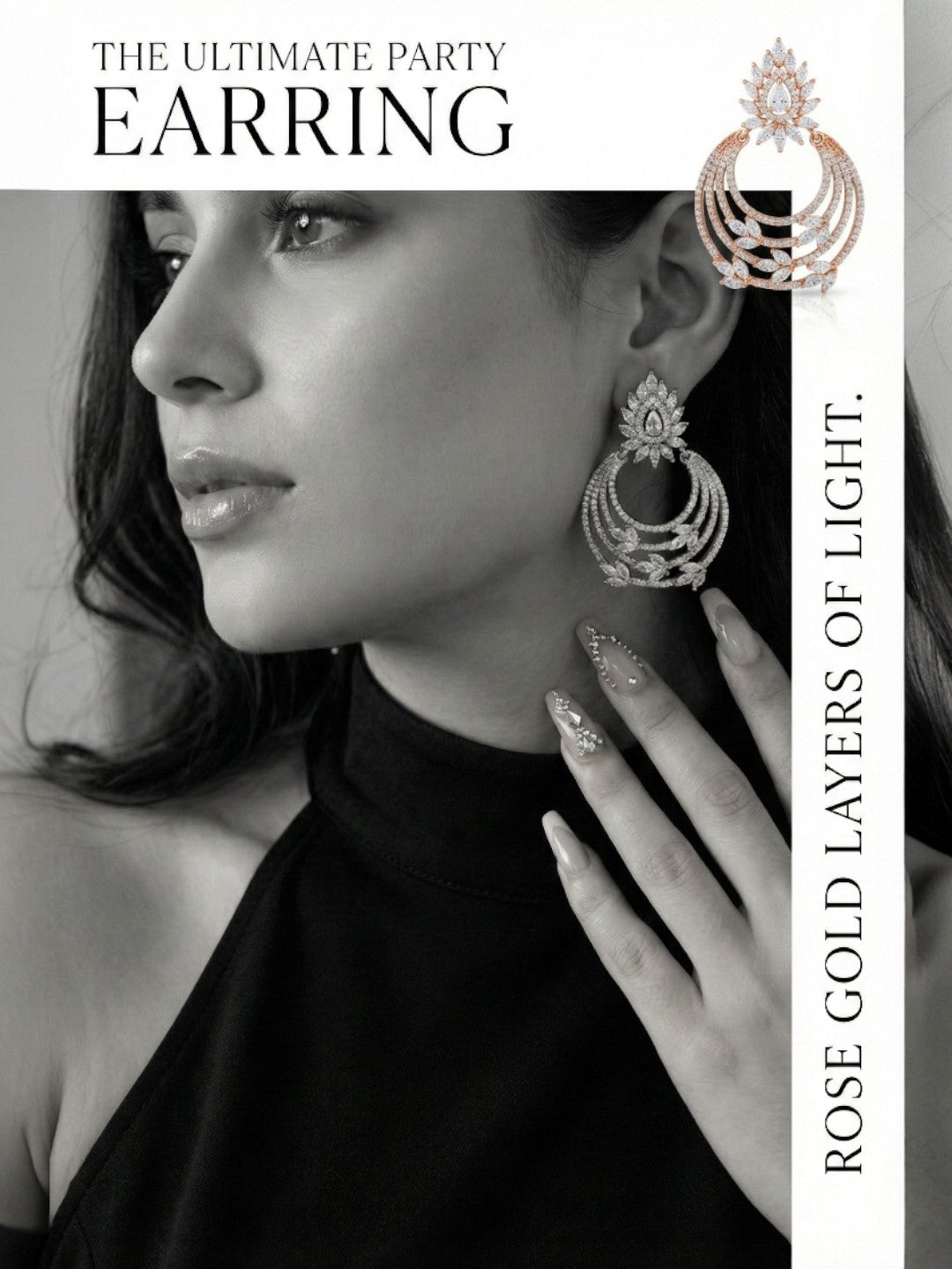 Meira Jewellery Rose Gold Finish Stylish CZ Studded Chandbali Drop Earrings for Women and Girls, Floral Top Motif Party, Wedding Jewellery, Sparkling Statement Dangle Western Earrings for Festive-02