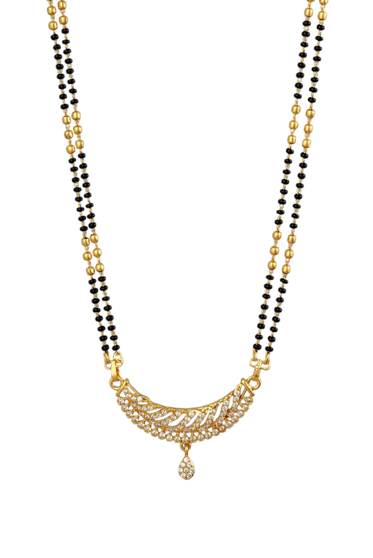 Gold Plated AD Studded Stylish Double Chain Mangalsutra for Women