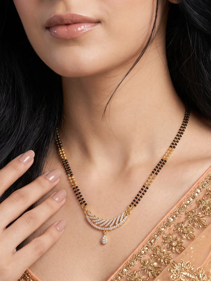 Gold Plated AD Studded Stylish Double Chain Mangalsutra for Women