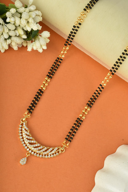 Gold Plated AD Studded Stylish Double Chain Mangalsutra for Women