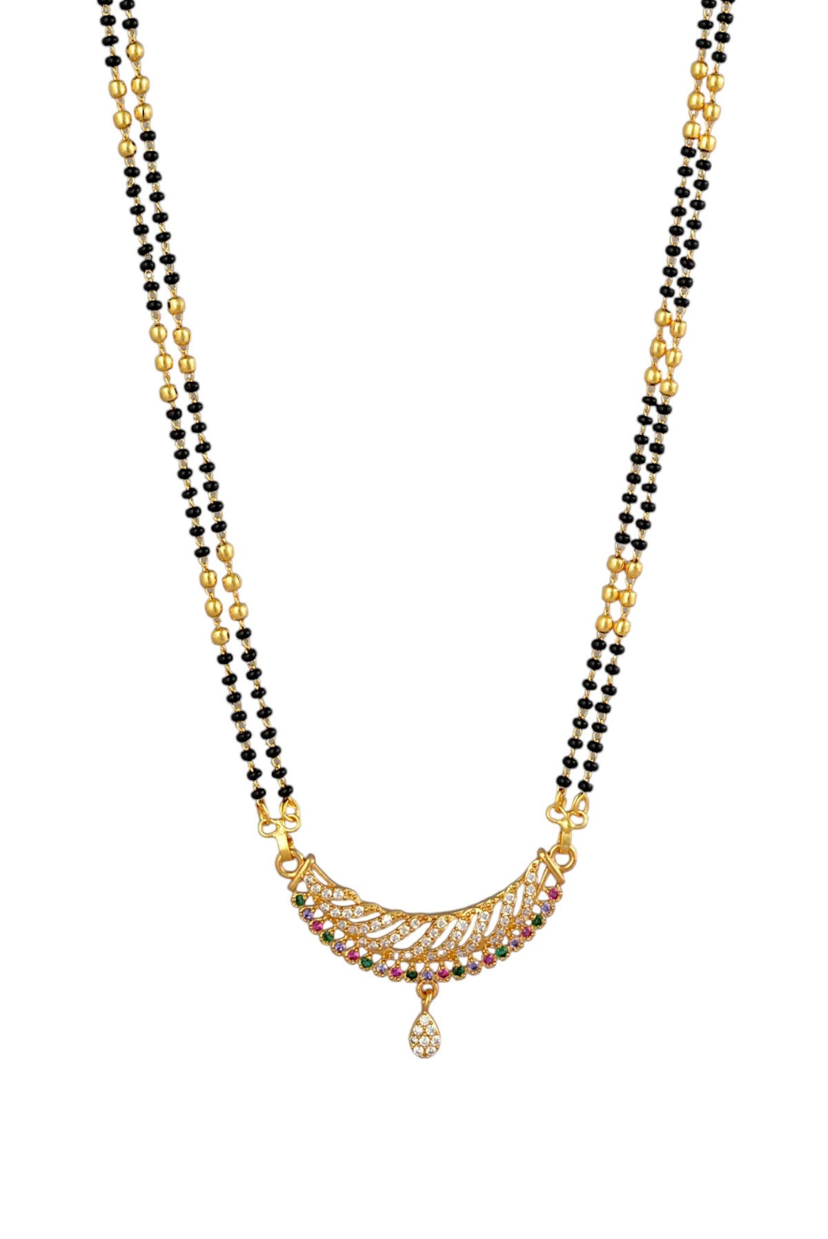 Gold Plated AD Studded Stylish Double Chain Mangalsutra for Women