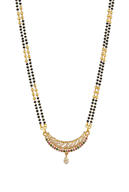 Gold Plated AD Studded Stylish Double Chain Mangalsutra for Women