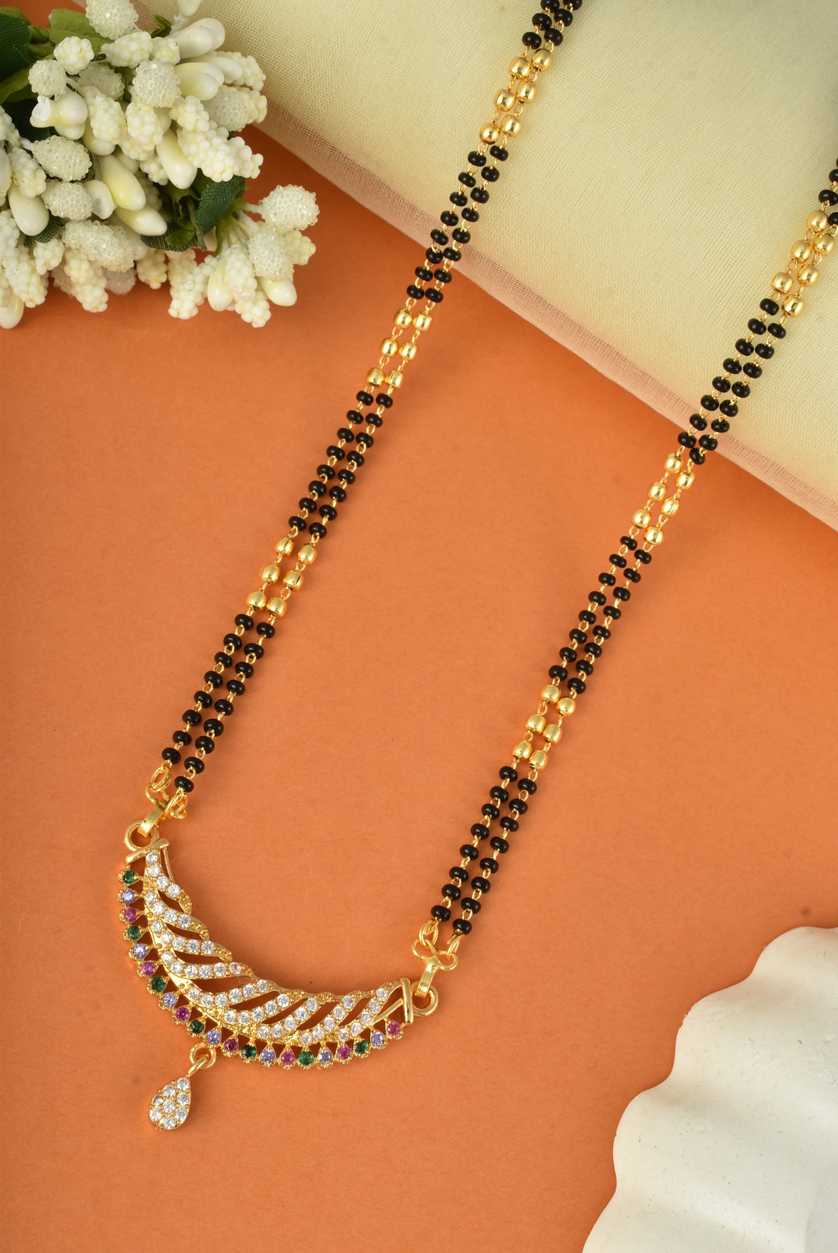 Gold Plated AD Studded Stylish Double Chain Mangalsutra for Women