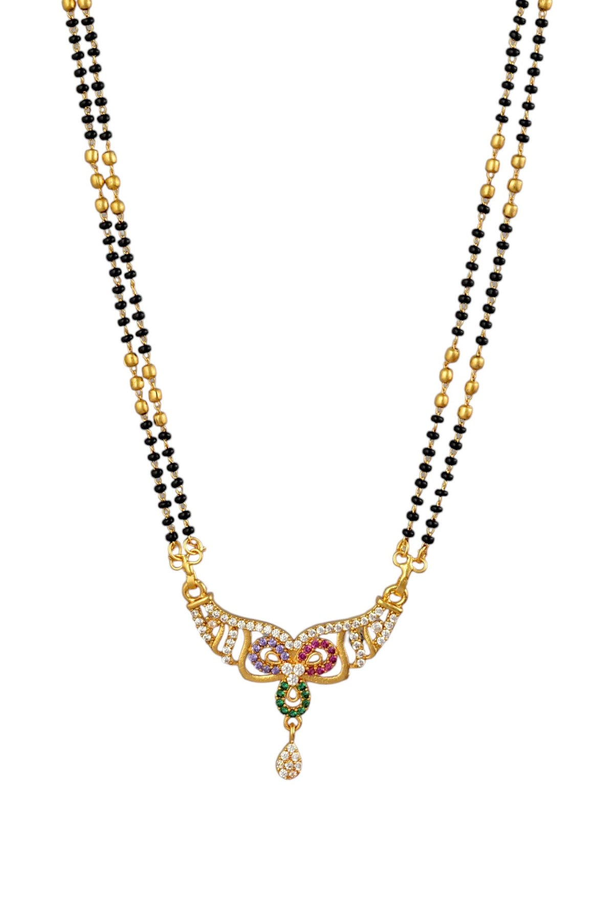 Gold Plated AD Studded Stylish Double Chain Mangalsutra for Women