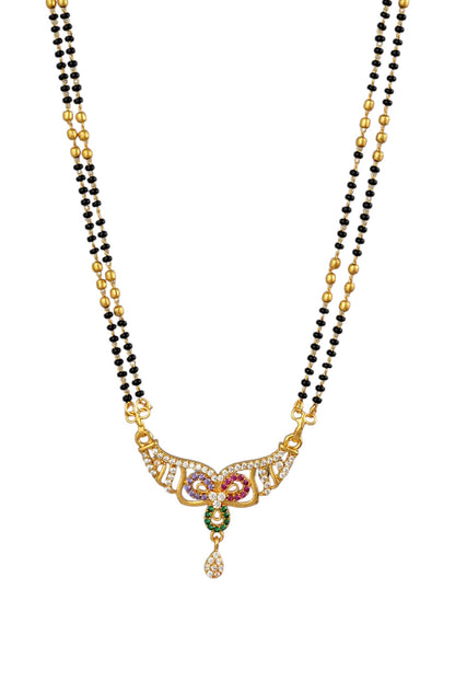 Gold Plated AD Studded Stylish Double Chain Mangalsutra for Women