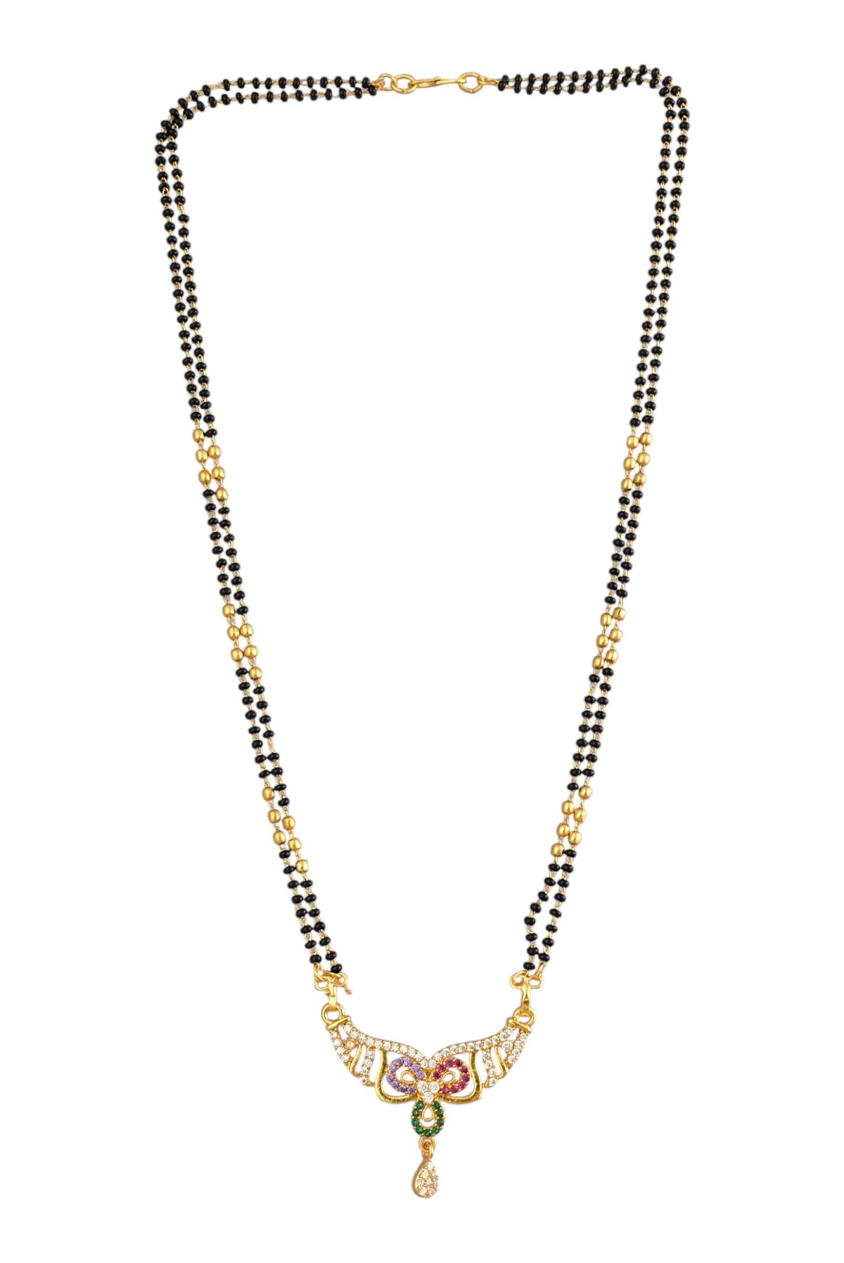 Gold Plated AD Studded Stylish Double Chain Mangalsutra for Women