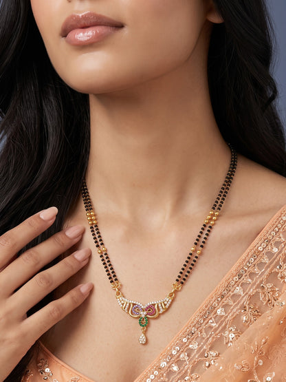 Gold Plated AD Studded Stylish Double Chain Mangalsutra for Women