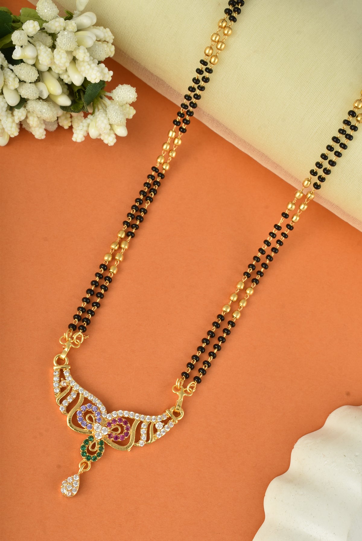 Gold Plated AD Studded Stylish Double Chain Mangalsutra for Women