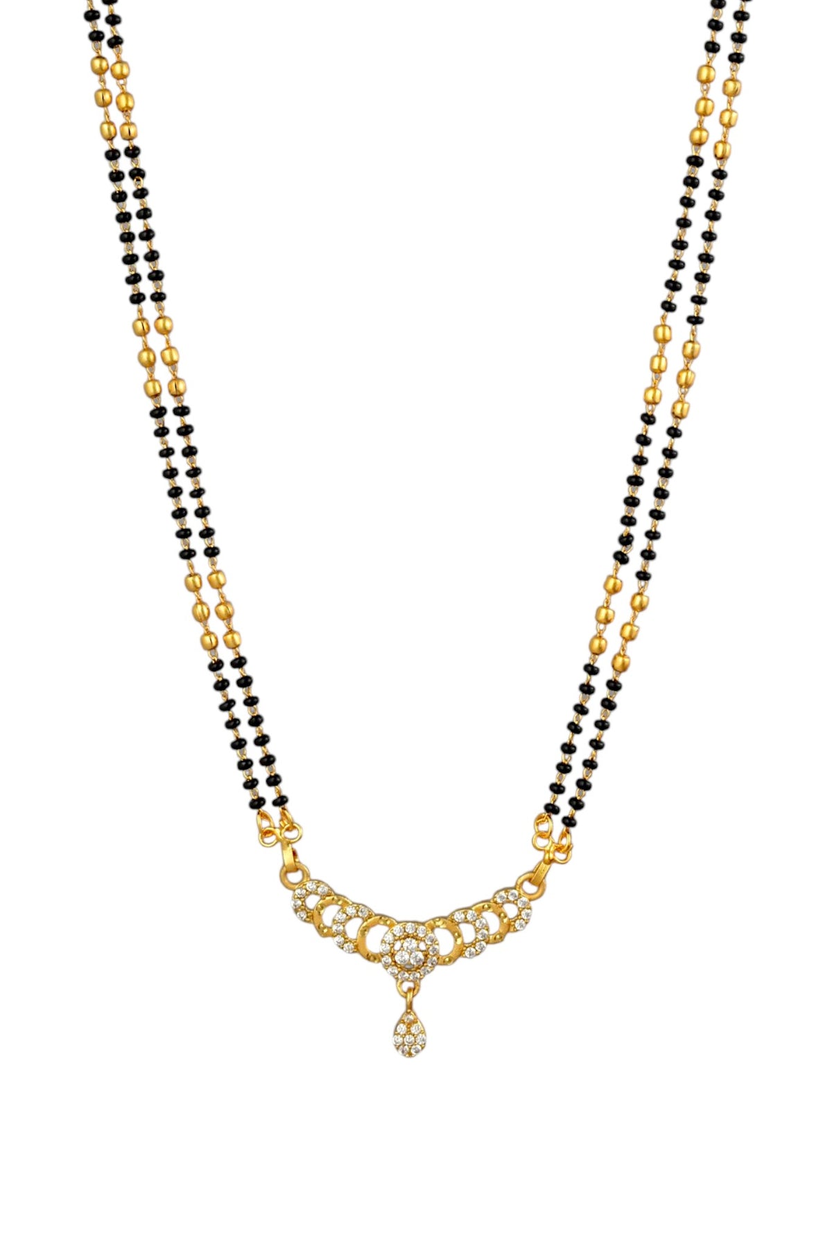 Gold Plated AD Studded Stylish Double Chain Mangalsutra for Women