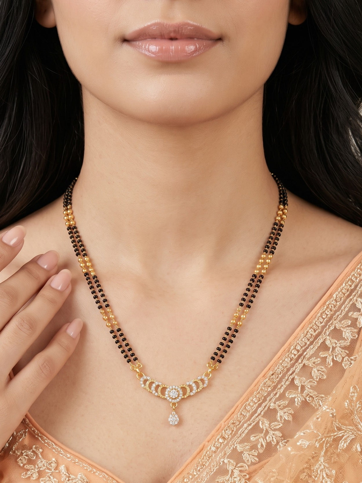 Gold Plated AD Studded Stylish Double Chain Mangalsutra for Women