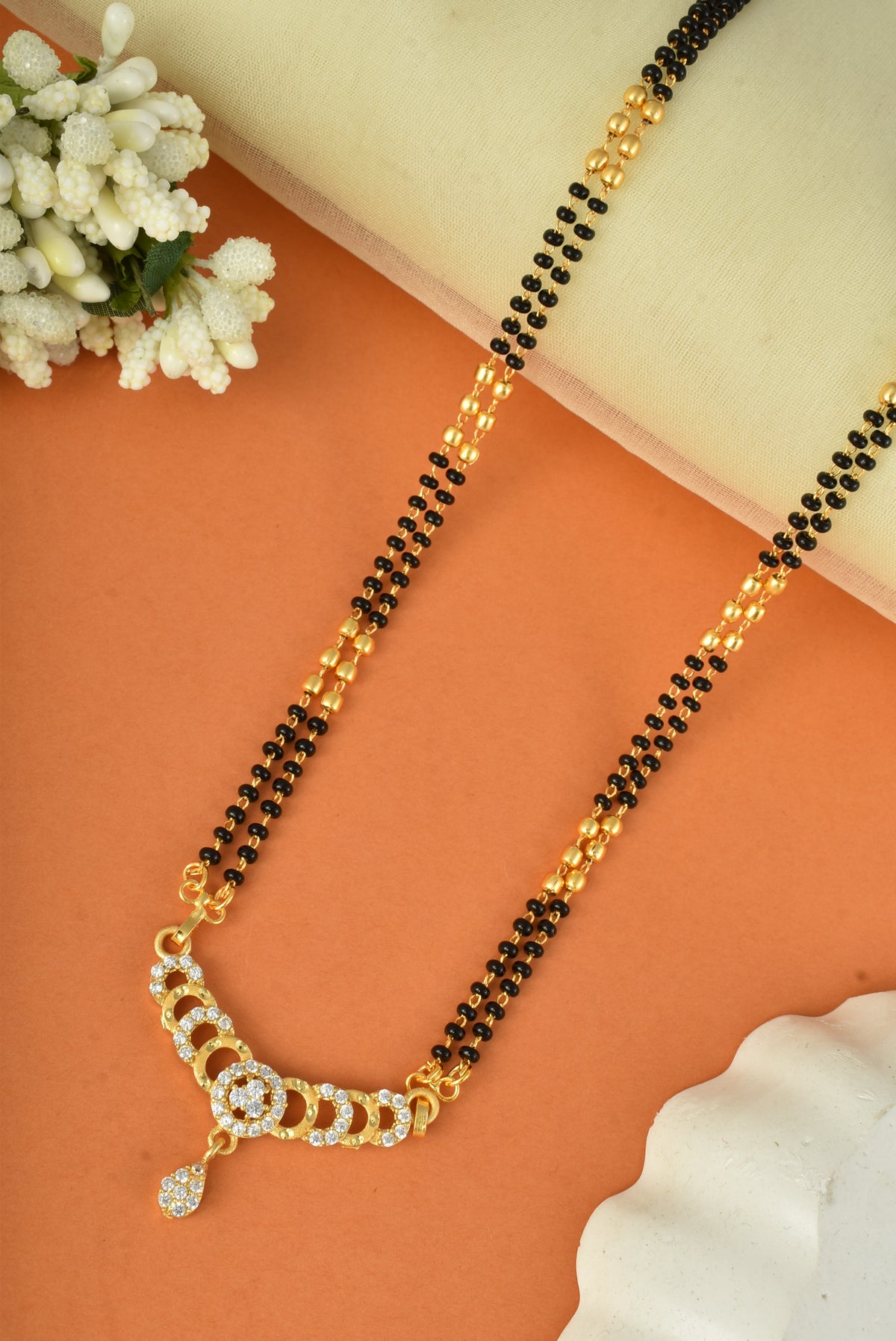 Gold Plated AD Studded Stylish Double Chain Mangalsutra for Women