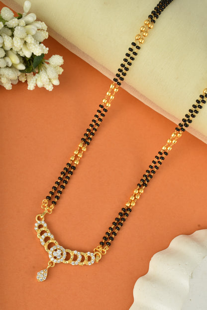 Gold Plated AD Studded Stylish Double Chain Mangalsutra for Women