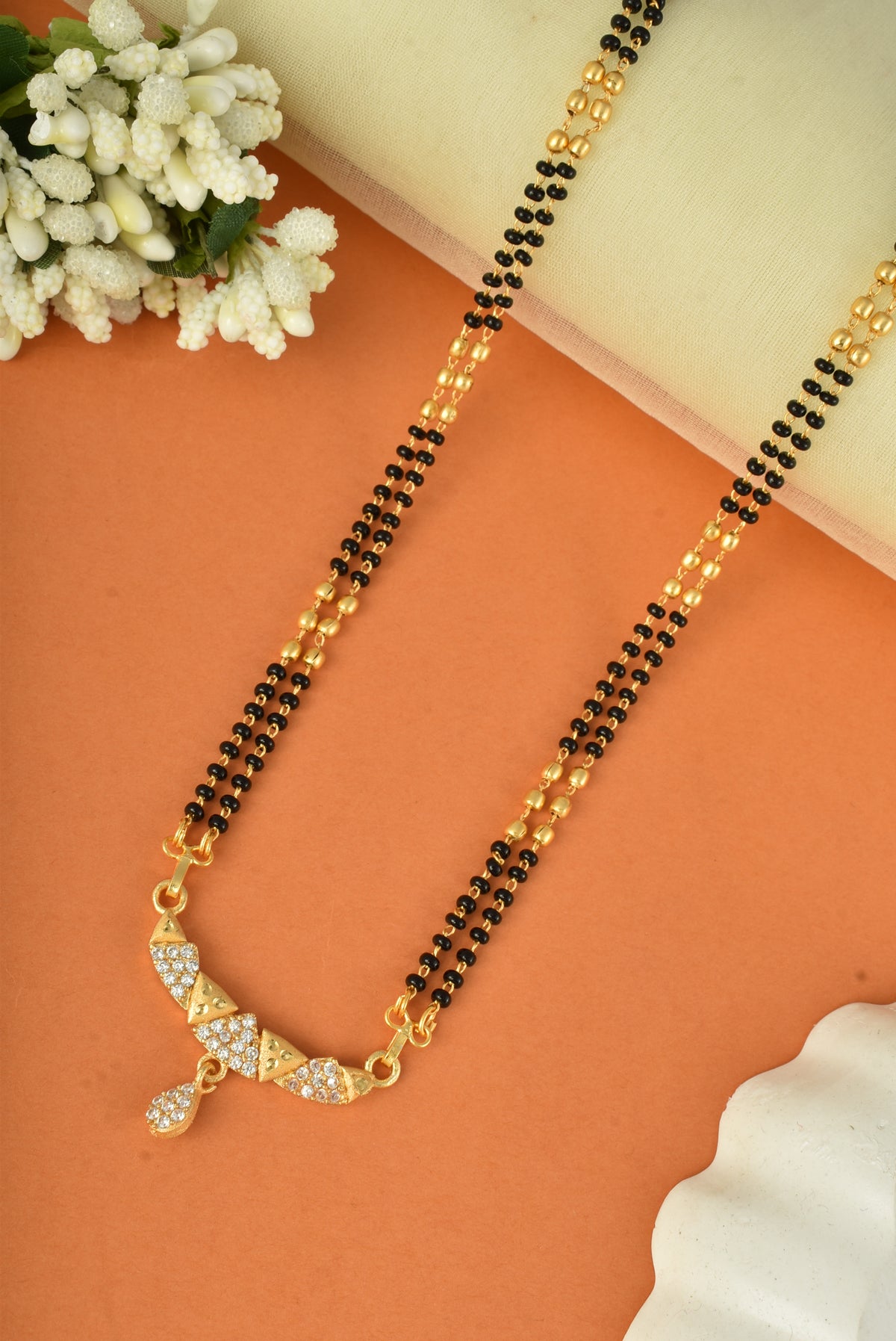 Gold Plated AD Studded Stylish Double Chain Mangalsutra for Women