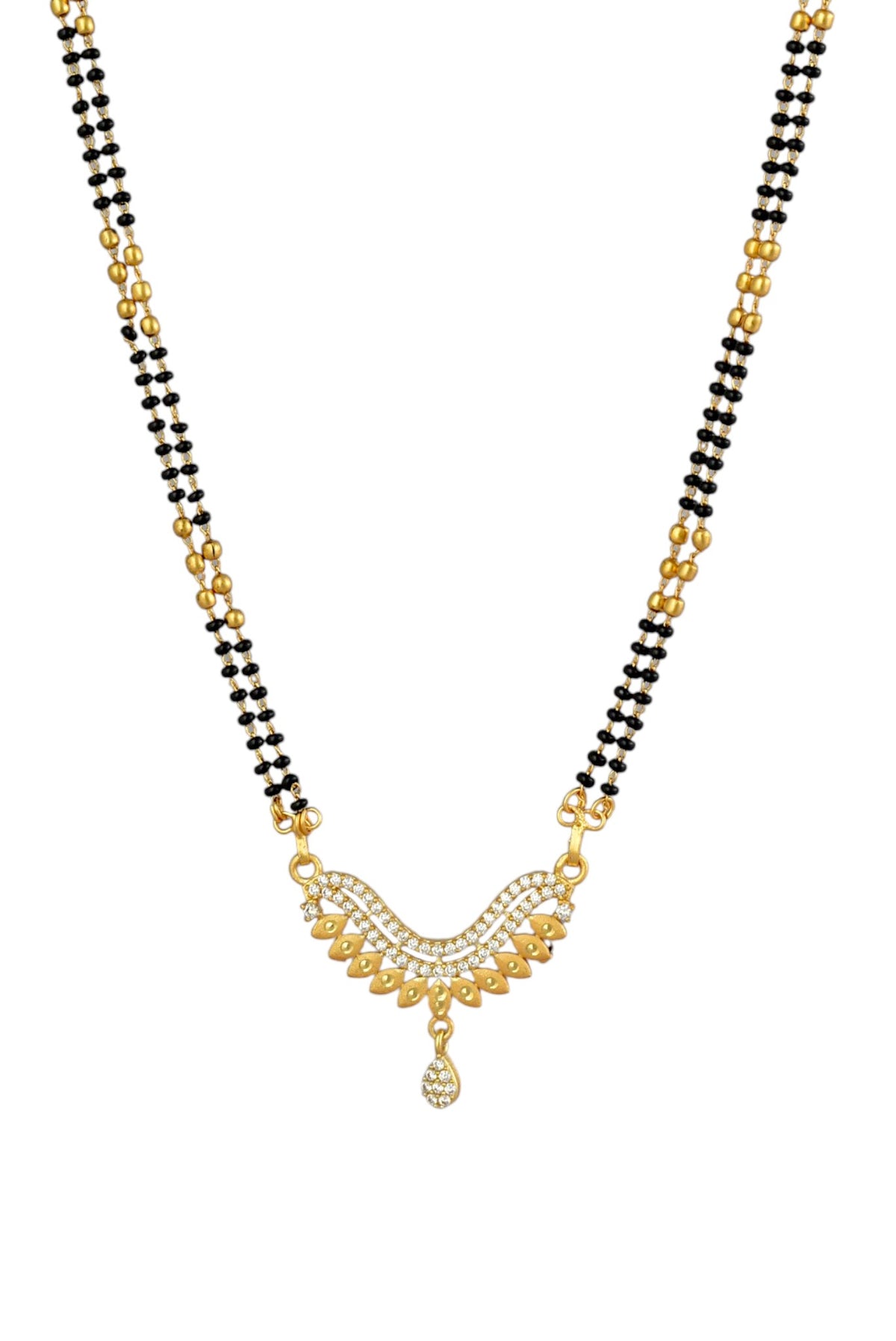Gold Plated AD Studded Stylish Double Chain Mangalsutra for Women