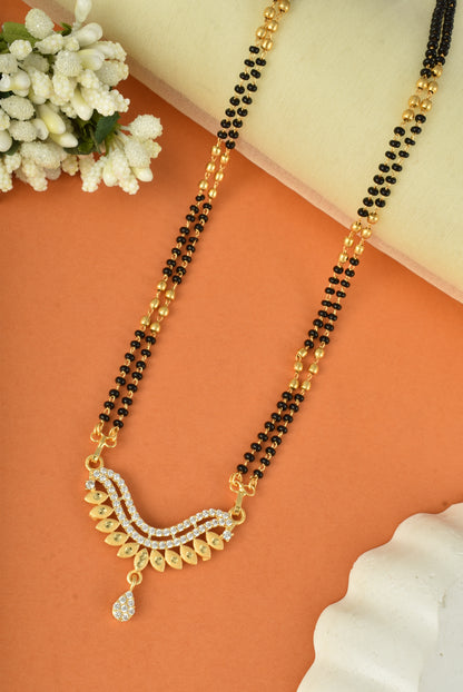 Gold Plated AD Studded Stylish Double Chain Mangalsutra for Women