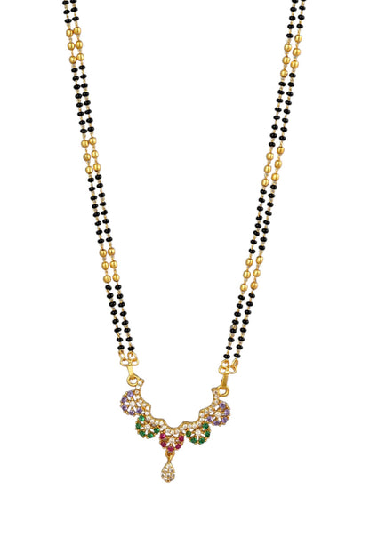 Gold Plated AD Studded Stylish Double Chain Mangalsutra for Women